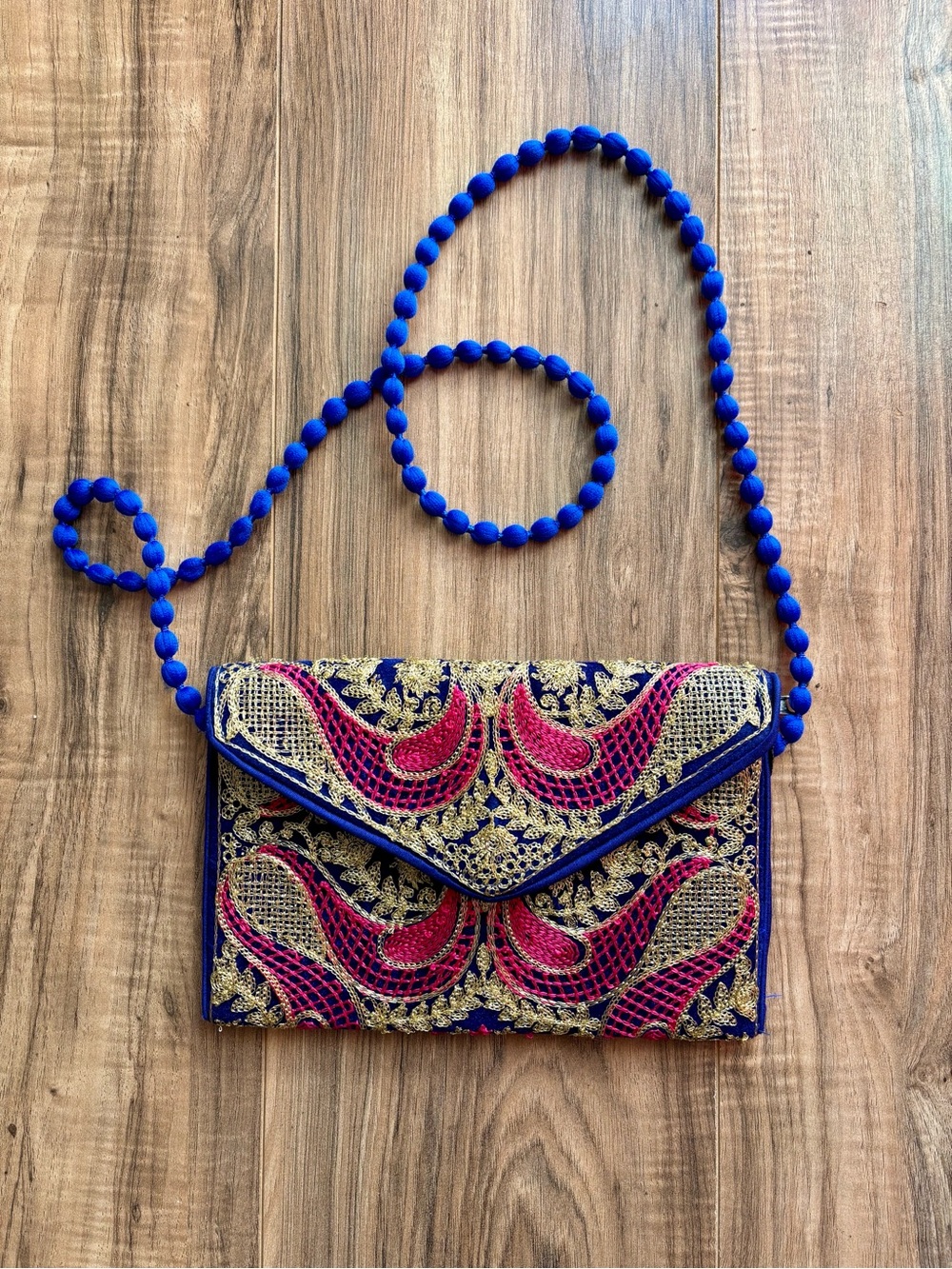 Traditional Indian Zari & Resham Embroidered Envelope Clutch Purse Potli Strap